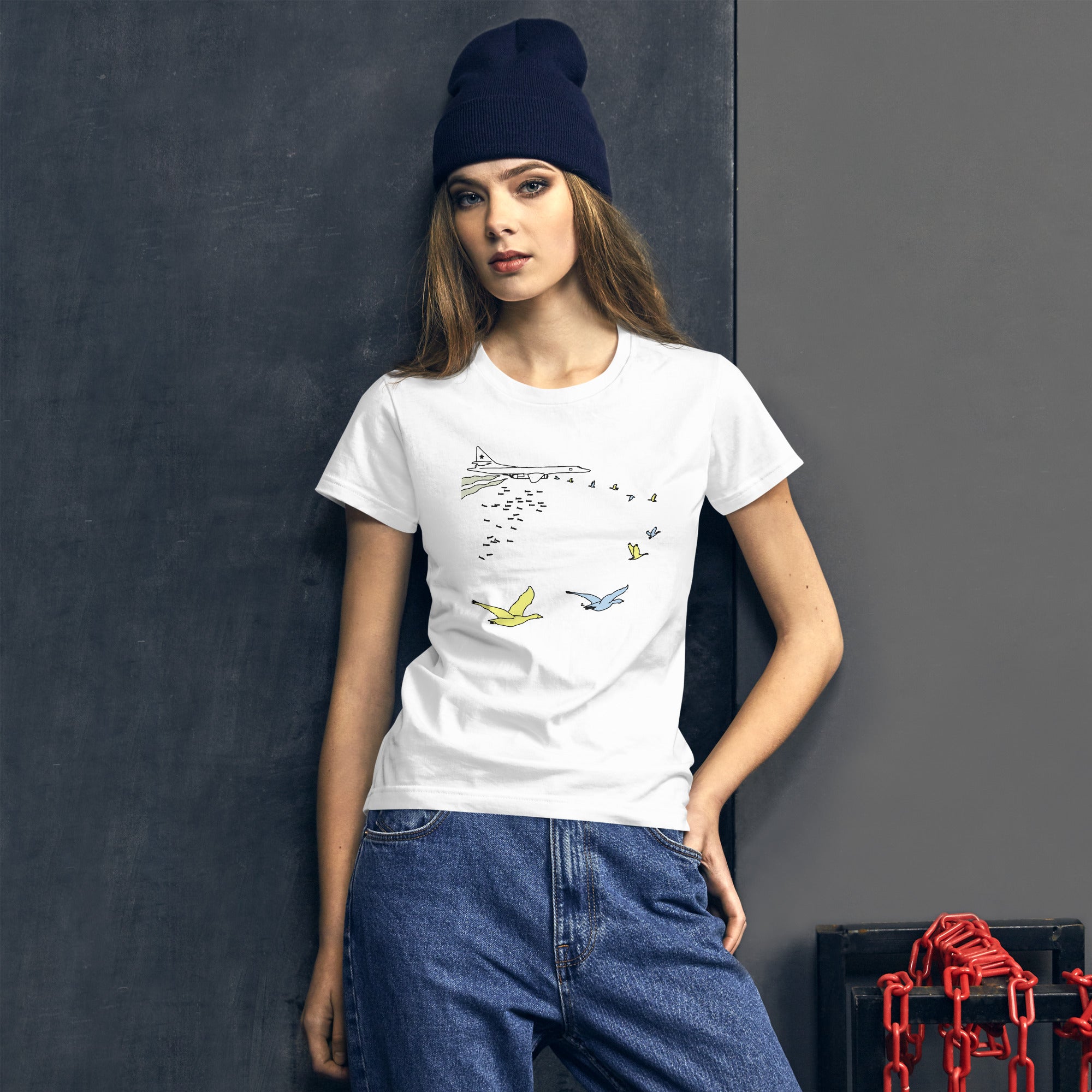 Women's Semi-Contoured "Flock Together" Graphic Short-Sleeved T-Shirt