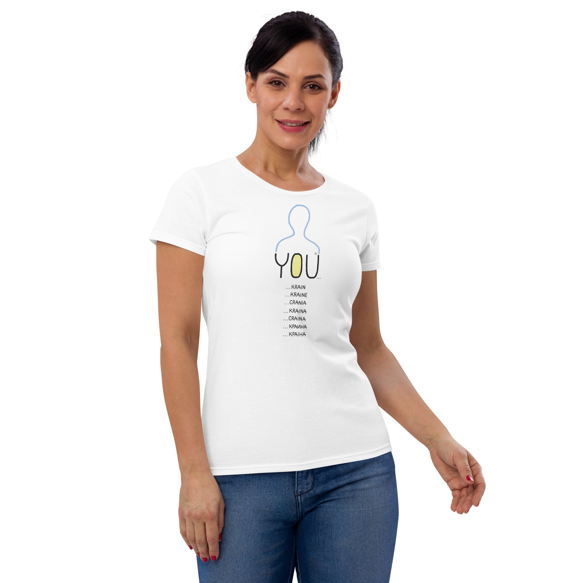 Women's Semi-Contoured "YOUkraine" Graphic Short-Sleeved T-Shirt